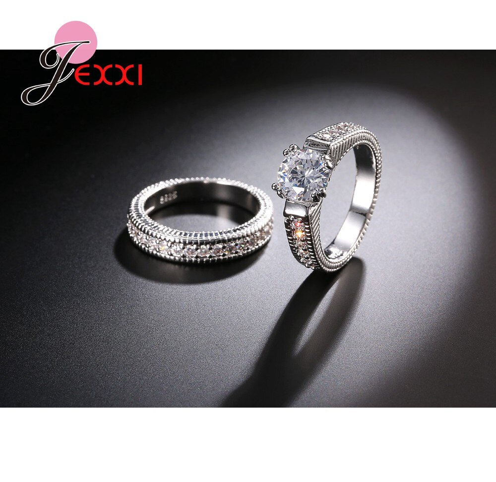 925 Sterling Silver Couple Rings Cubic Zirconia Rhinestone Women Engagement Rings Wedding Jewelry