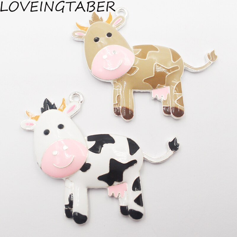 ( Choose Color First ) Newest 55mm*45mm 10pcs/lot All Enamel Farm Animal Cow/Dairy Cattle Pendants For Kids Jewelry Making