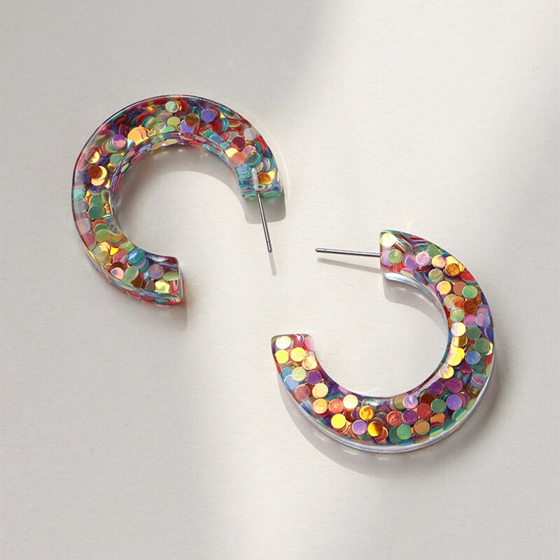 UJBOX Glitter Sequin Acrylic Resin Earrings Hoop for Women Wedding Party Jewelry Accessories