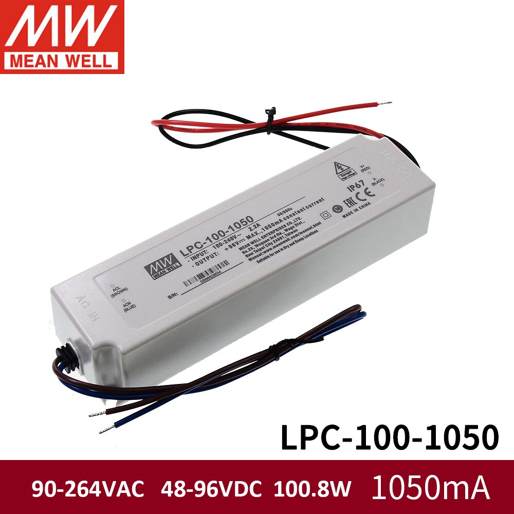 Meanwell LPC-100 Waterdichte Led Driver Enkele Output Voeding 90-264VAC 100 W 350mA 500mA 700mA 1050mA 1400mA 1750mA 2100mA