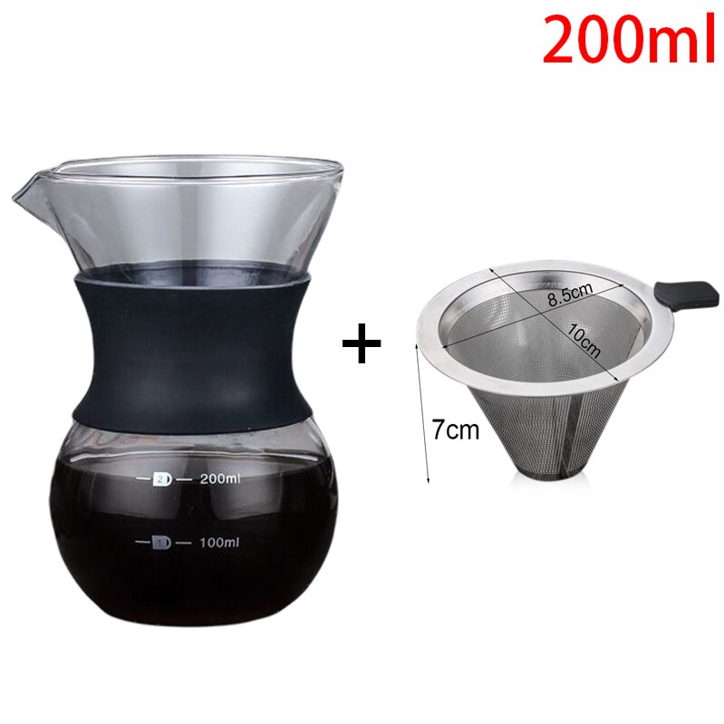 Cafetera de goteo de agua de vidrio para expreso, accesorio de café reutilizable con filtro de té, 200ml/400ml: 200ML Pot  Filter