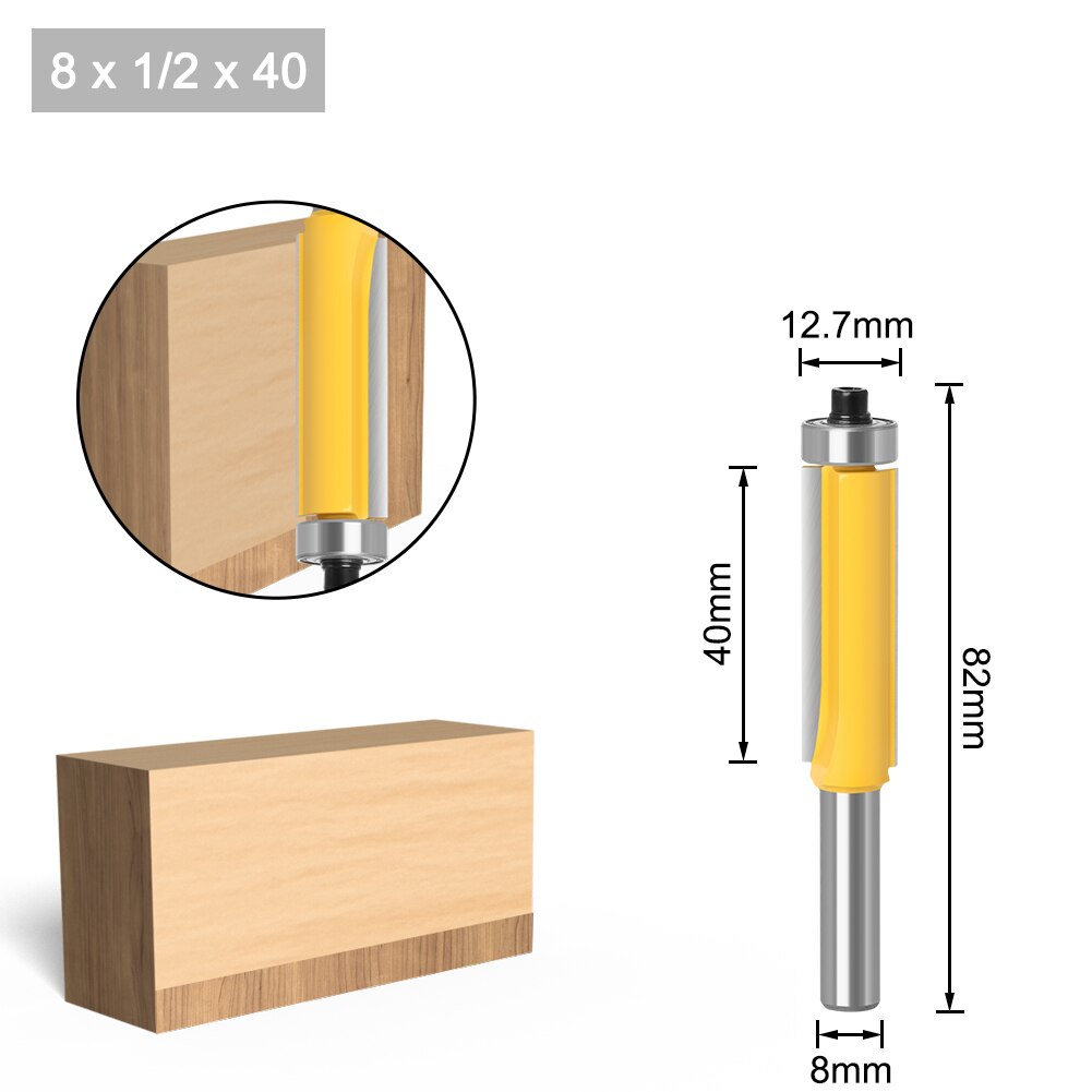 1Pc 8 Schacht Lange Blade Flush Bit Flush Trim Router Bit End Lager Voor Houtbewerking Snijgereedschap: 8X12.7X40