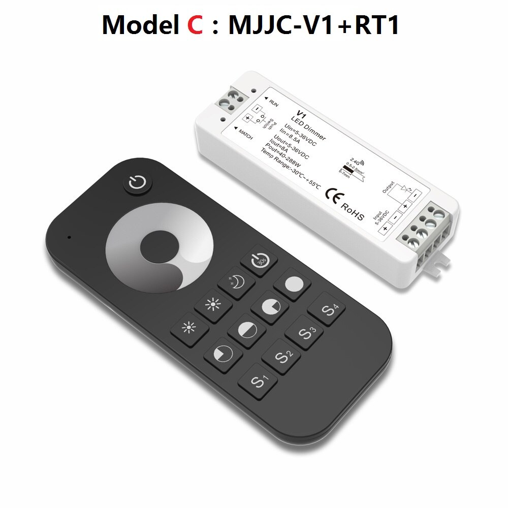 Led dimmer 12v 5v 24v 36v 8a pwm trådløs rf led strip dimmer bryter på av med 2.4g fjernkontroller for ensfarget led: Modell c