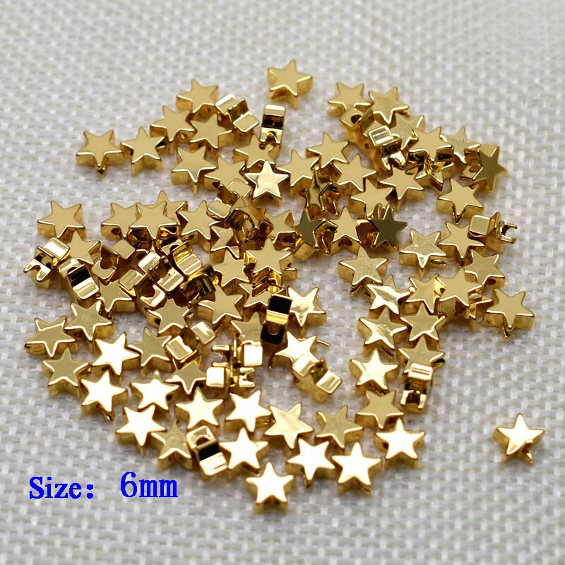 Pentagramme-perles en forme de papillon, 6mm, en métal, cuivre, or, amples, pour la fabrication de bijoux, trou Bracelet à bricoler soi-même, 1.7mm: A001-6mm-10pcs