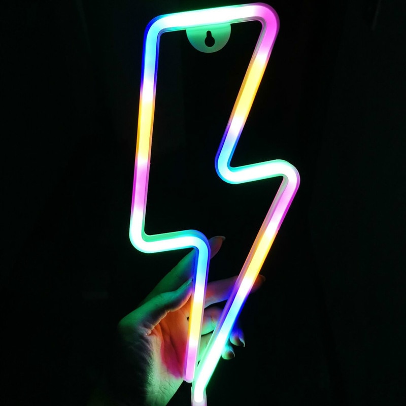 Señal de LED neón con forma de rayo, luz nocturna decorativa para mesa, USB funciona con pilas, para en casa, decoración de sala de estar,: color