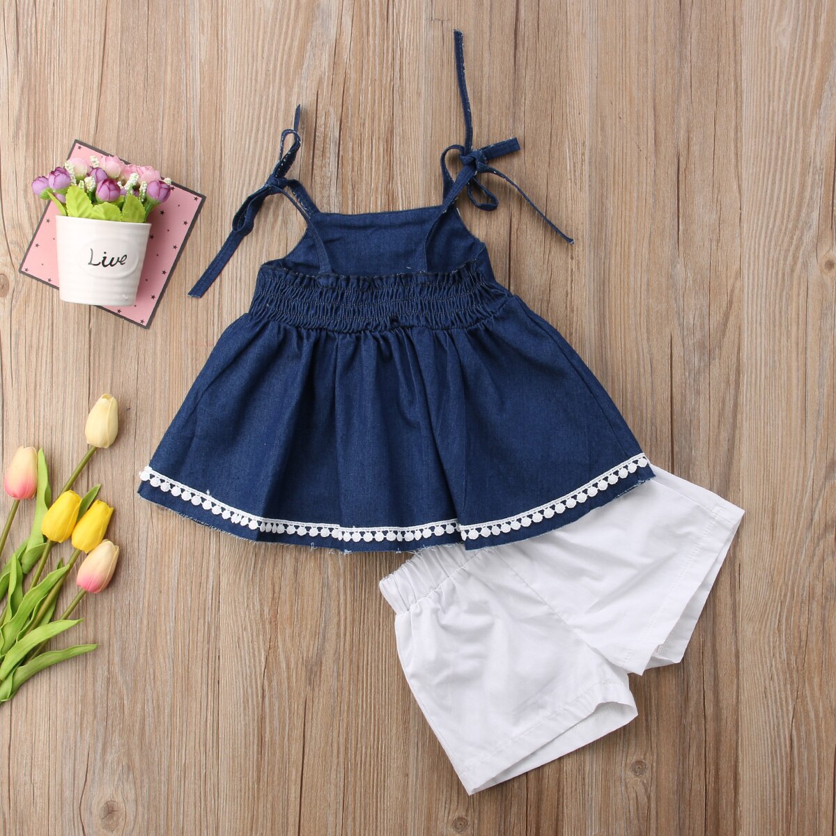 Merk peuter baby kinderen babymeisje bandjes denim tops prinsessenjurk shorts outfits 2 stuks sets casual zomer zonnepak 1-6t