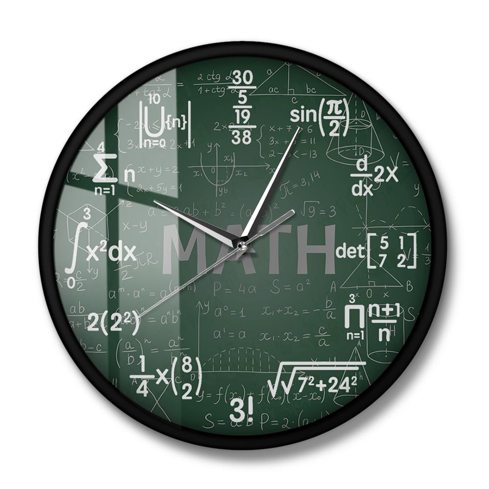 Reloj de pared colgante con de matemáticas para mujer, pizarra verde para colgar en la pared, arte de matemáticas y ciencia, ideal para de regreso a la escuela: Metal Frame