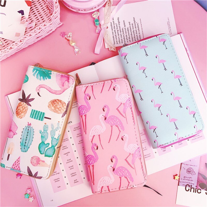 Flamingo Printing Long Wallet Lovely Cute Girls Clutch Card Solts Coin Purse Phone Case Female Carteira cartoon wallets