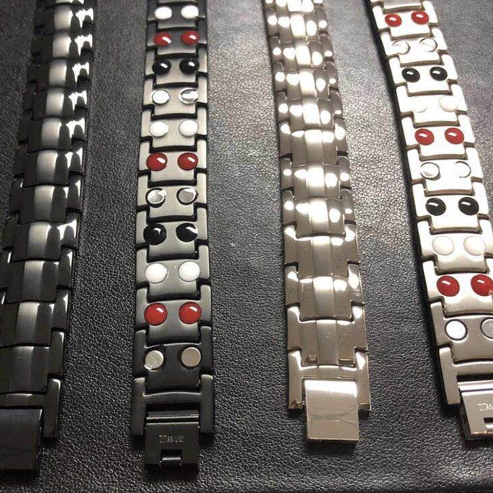 Escalus Mannen Zwarte Pure Titanium Magnetische Armband Voor Mannen 4in1 Magneten Negatieve Ionen Germanium Gezondheid Armbanden Sieraden