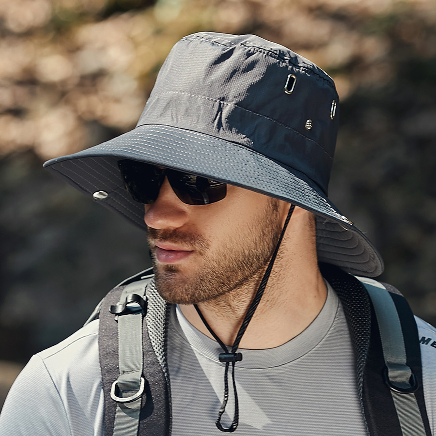 Chapéu de pescador masculino de aba larga, verão, à prova d'água, proteção uv, boné de sol, caminhadas, pesca, escalada, grande, safari, chapéus de balde