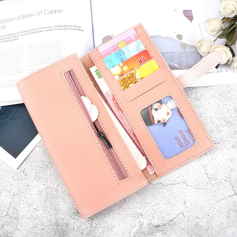 Women's H Letter Leather Wallet lady clutch purse Solid Color Drawstring Long 3 Fold Wallet Spring Model