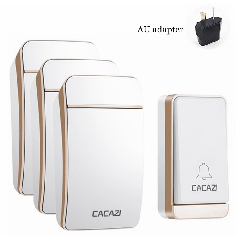 CACAZI Self-powered Wireless Doorbell Waterproof No Battery LED Flash 1 Button 3 Receiver Smart Home Cordless door bell chime: Gold 1x3 AU