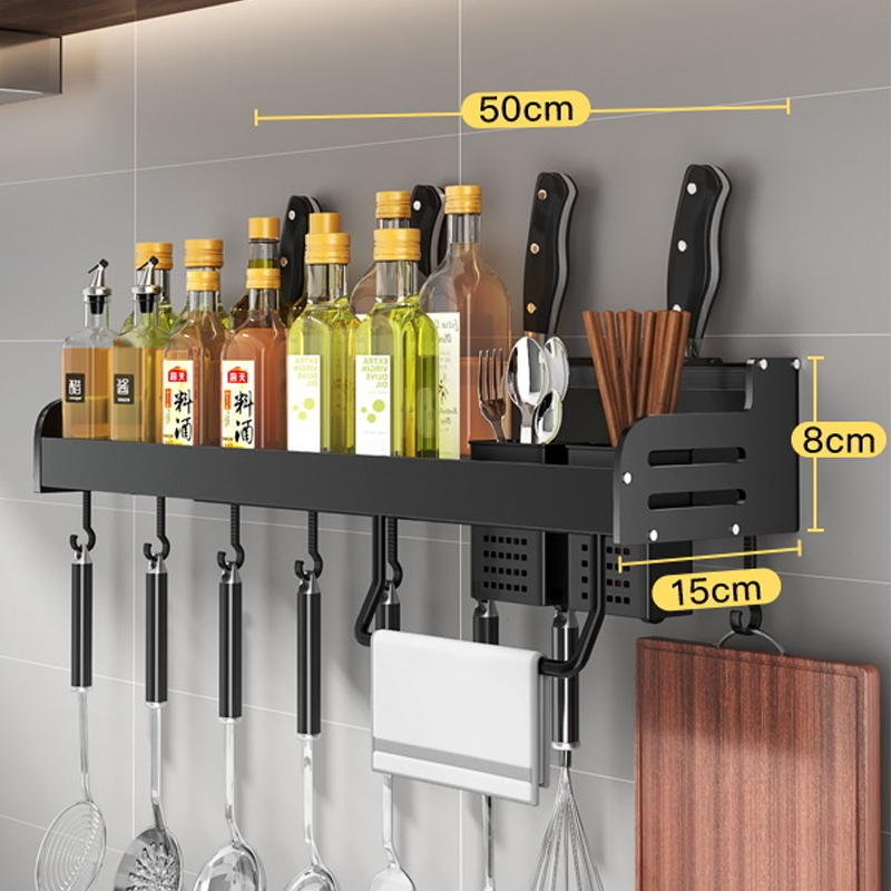 Kichen Wall-mounted Storage Shelf Spice Racks Multifunctional Punch-free Kitchen Shelf Aluminum Save-space Kichen Organizer Rack: 50CM