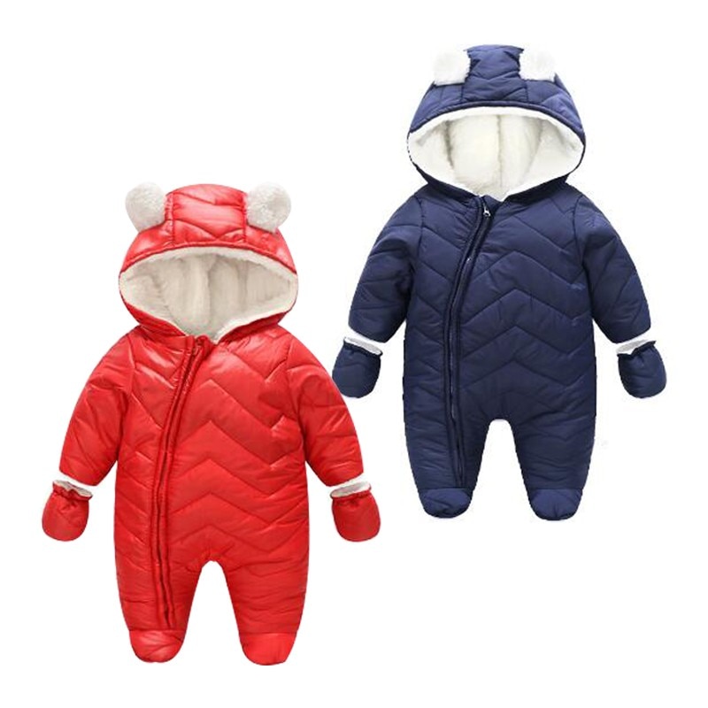 Baby Meisje Romper Winter Peuter Jongens Toevallige Lange Mouwen Met Capuchon Verdikte Wind Proof Fluwelen Rits Uitloper Kleding