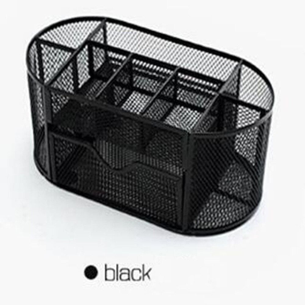 Metal Desktop Organizer With Handles - Makeup Brush Holder, Pen Cup & Small Trash Can Multi-Use