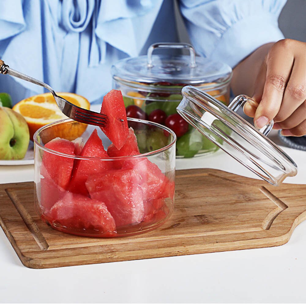 Hittebestendig Glas Kom Transparante Fruit Dessert Met Deksel Snoep Doos Kinderen Slakom Keuken Voedsel Opslag Container