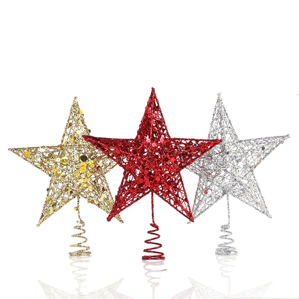 Sequin Star Xmas Tree Topper Metal Hollow Glitter Hanging Ornaments DIY Solid Color Shining Christmas Decor Photo Prop