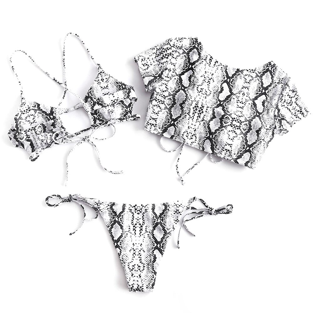 Zaful Luipaard Slangenhuid Cinched Uitsparing Tie Drie Stuk Badpak Sideanimal Print Uitneembare Snake Print Co Ord Bikini