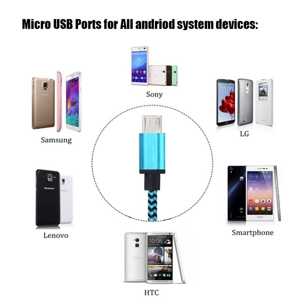 Yixiang strømkabler 1m mikro usb data sync strøm oplader kabel til samsung galaxy  s4 s5 s6 s7 android smartphone tablet pc