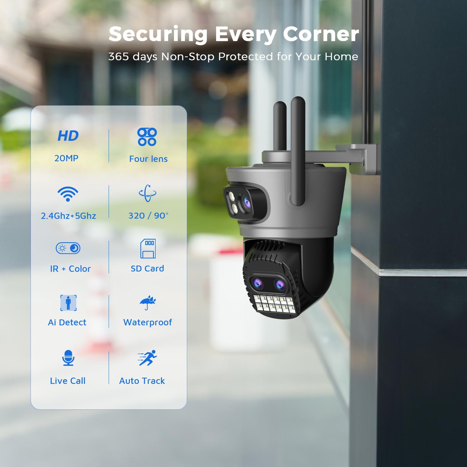 BESDER 20MP 8K HD WiFi caméra 10X Zoom quatre objectifs trois écrans suivi automatique Protection de sécurité 4K PTZ CCTV Surveillance vidéo