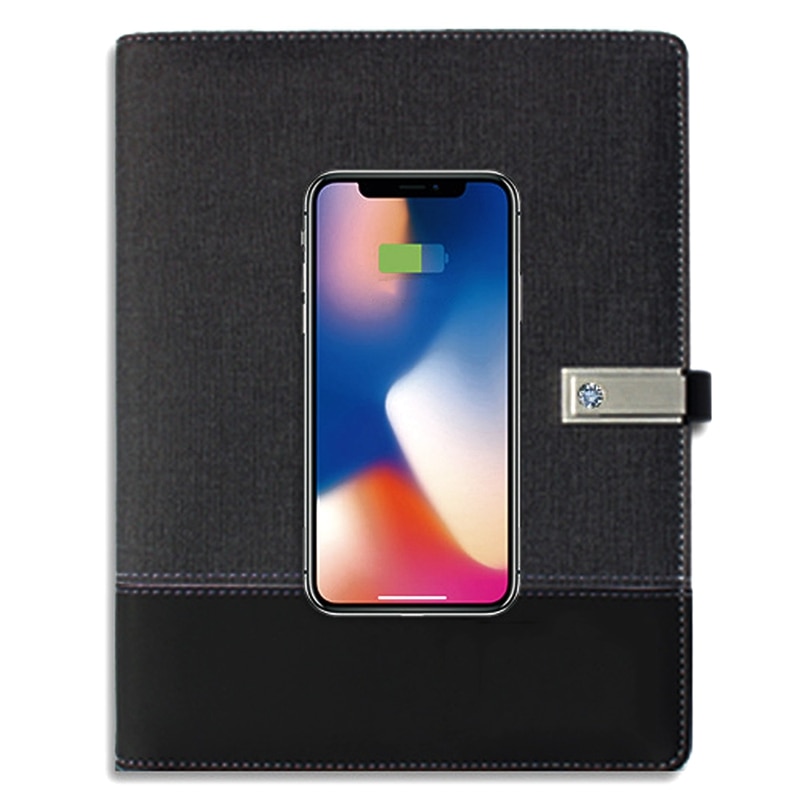 Aaaj-qi trådløs opladningsnota bog power bank notesbog multifunktionel 8000 mah power bank bindemiddel spiral dagbog bog + usb flash di