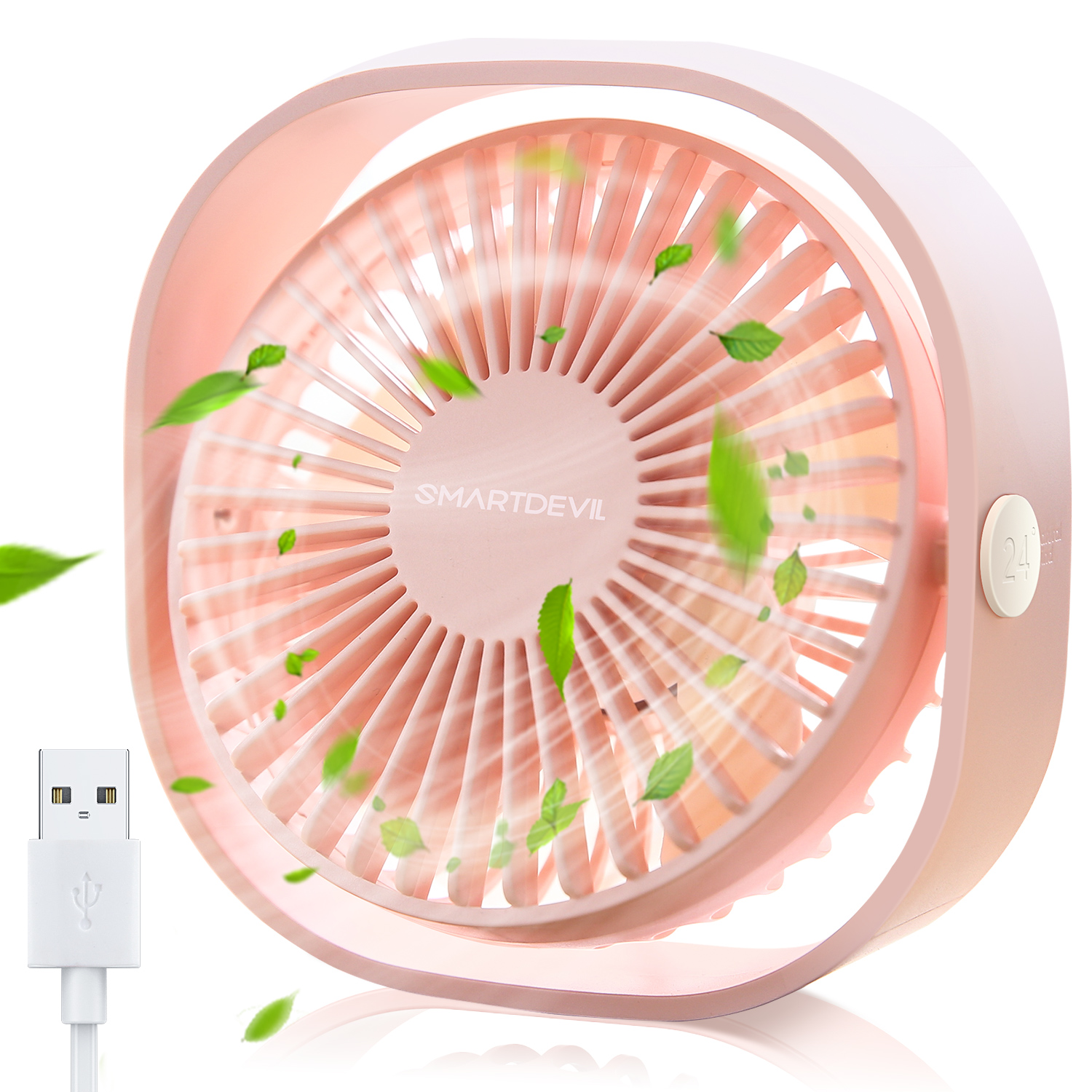 SmartDevil Small Personal USB Desk Fan,3 Speeds Portable Desktop Table Cooling Fan Quiet Operation for Home Office Car Outdoor: Pink