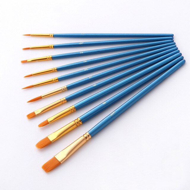10Pcs artist paint brush Paint brush acrylic oil watercolor, human face painting, beginner/children crafts supply: blue