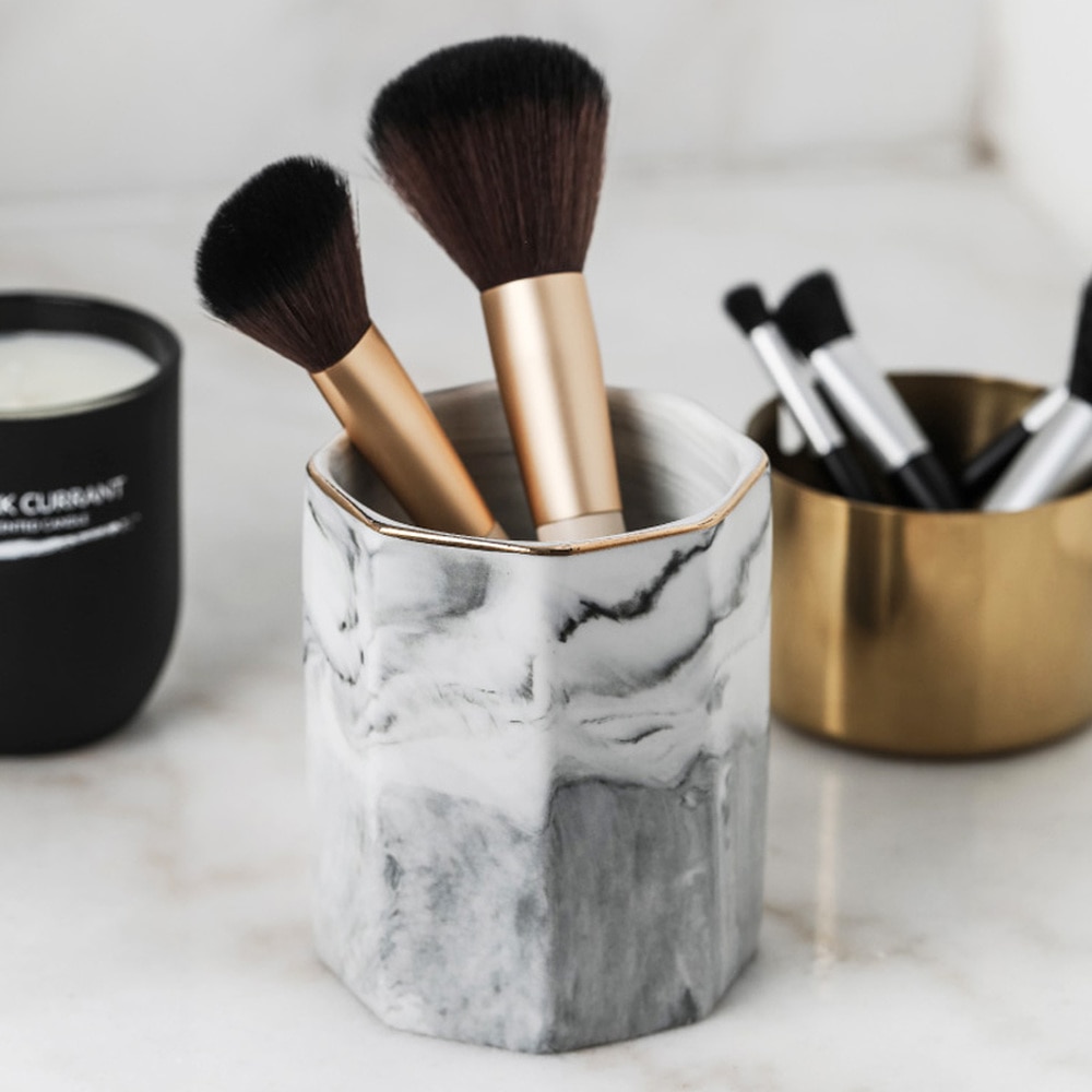 Nordisk marmor korn keramisk makeup børste opbevaring krukke europæisk kosmetisk værktøj opbevaring kop kontor skrivebord dekoration penneholder