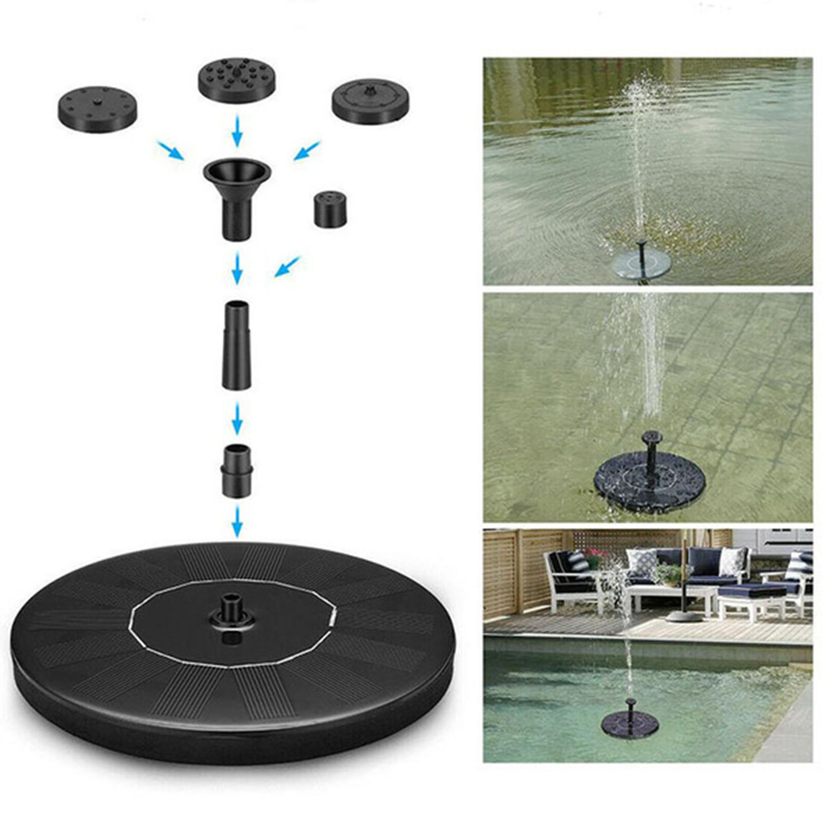 Mini Solar Water Fountain Pool Pond Waterfall Fountain Garden Decoration Outdoor Bird Bath Solar Powered Fountain Floating Water