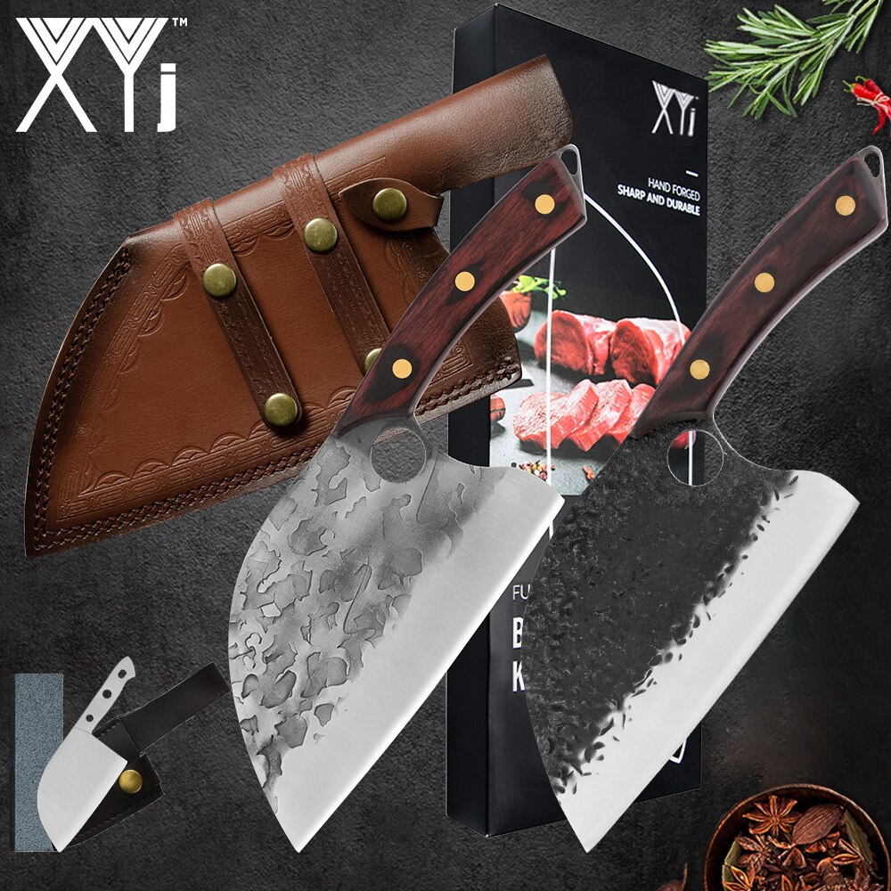 XYj-cuchillo de carnicero Tang completo de 7 pulgadas, cuchillo afilado de acero inoxidable, mango de madera, herramientas de accesorios de cocina, caja de