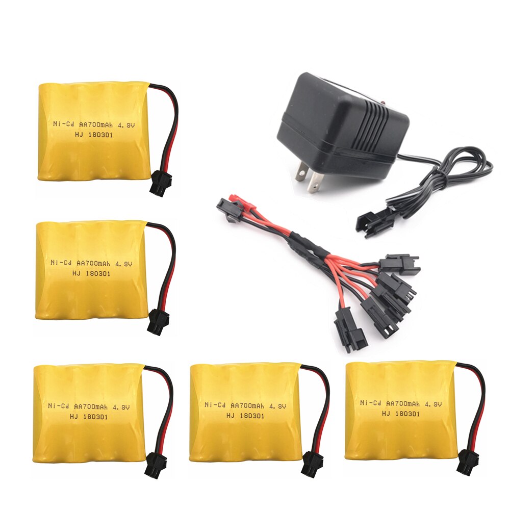 4.8V 700mAh Ni-Cd Battery With 5 in 1 Charger For Remote Control Toys Lighting Electric Tool AA Group RC TOYS Battery Group: 5pcs US Plug