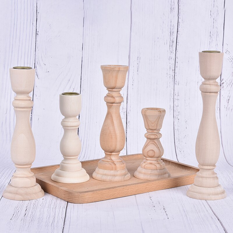 1pc Candle Holders Unfinished Candlesticks Holders Unpainted Wood Classic Craft Candlesticks Holders DIY Home Wedding Decoration
