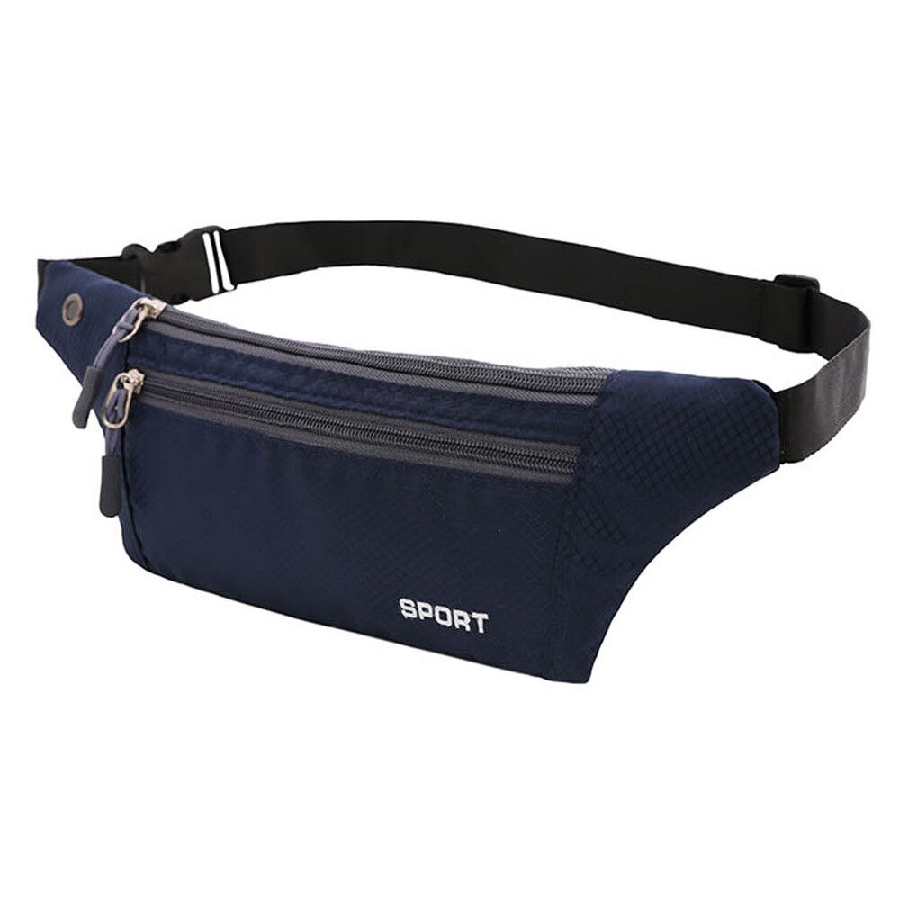 Men Women Waist Fanny Pack Belt Bag Phone Pouch Travel Sport Hip Purse Wallet Waist Packs Zip Bags: Navy Blue