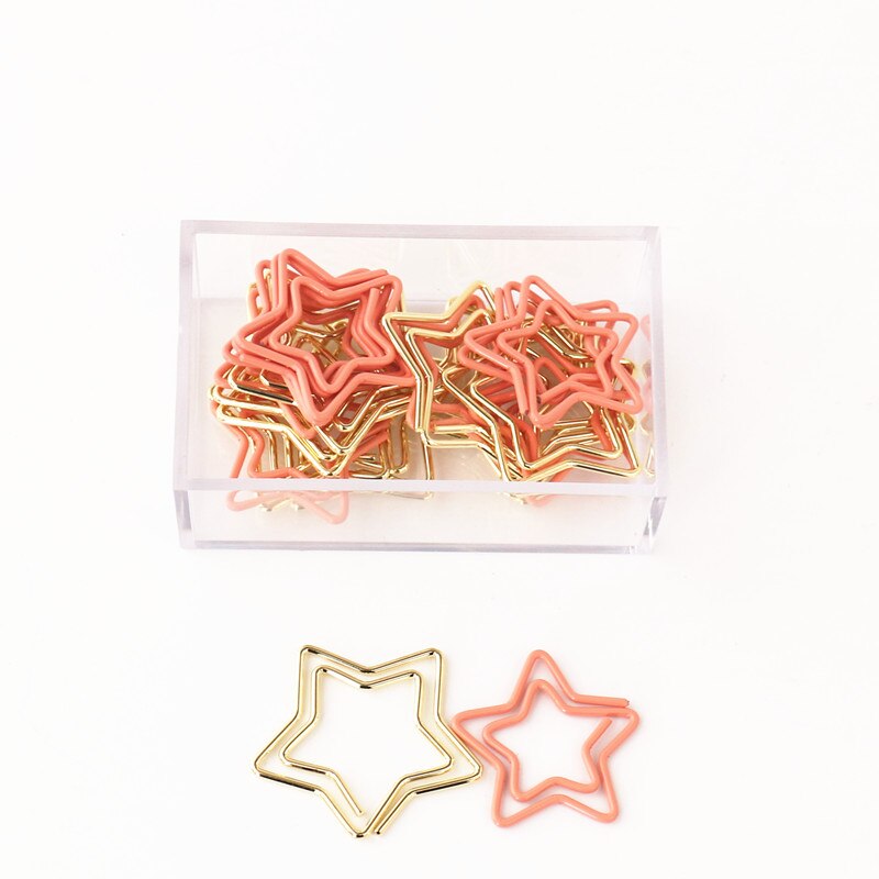 TUTU 20PCS/LOT star Shape Paper Clipsgreen pink Color Funny Kawaii Bookmark Office School Stationery Marking Clips H0028: pink mx gold