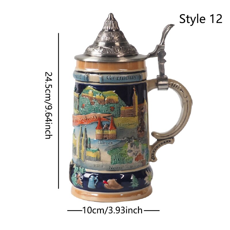 German Beer Stein Mug Large Capacity Retro Ceramic Beer Mugs Handmade Cup Germany Tankard Glass Mug 600ml Best Fathers Mens: 12