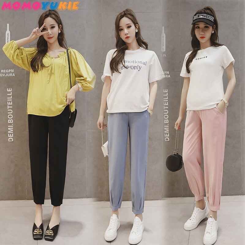 Pregnancy Abdominal harem Pants chiffon Maternity Clothes For Pregnant Women Boyfriend Pants High Waist Trousers Loose Jeans