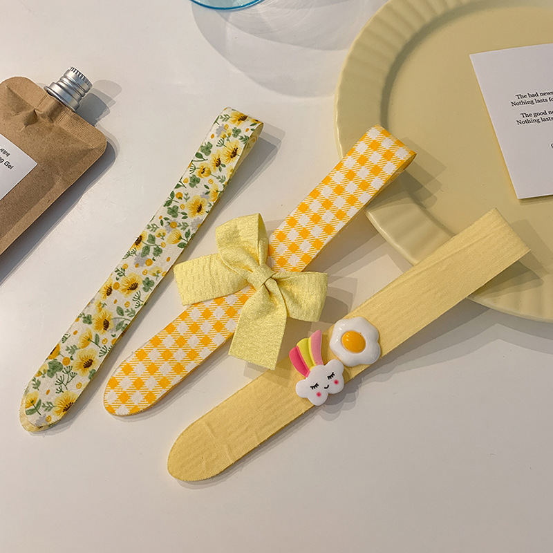 3Pcs Hook &amp; Loop Haarband Kinderen Zomer Pony Stickers Meisjes Gebroken Haar Hoofdbanden Meisjes Hoofdbanden Post Haaraccessoires: yellow