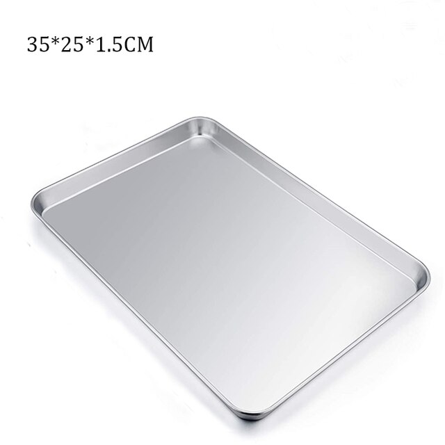 Stainless Steel Baking Tray Steamed Sausage Dish Rectangle Fruit Plate Pizza Bread Pastry Storage Tray Bakeware Tool: 35x25x1.5CM