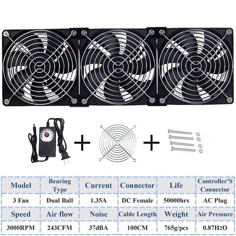 Gdstime 120Mm Dc 12V 220V Fan Mijnbouw Computer Chassis Workstation Radiator 12Cm 120Mm X 25mm High Speed Router Server Koelventilator: 3 Fans Ball 3000RPM