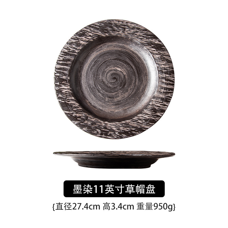 Karkea keramiikka astiasto lautanen kotitalousruoka lautanen keraamiset nyytit lautanen pihvi illallislautanen japanilainen tarjotin riisikulho nuudelit: Tumman harmaa