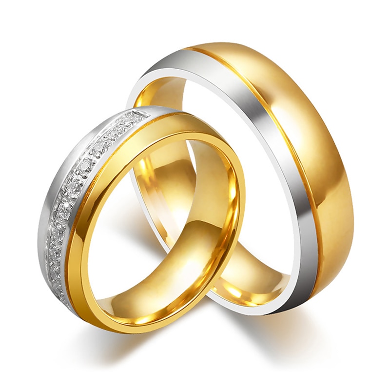 Vielsesring til kvinder og mænd guldfarve kærlighed engagement smykker par rustfrit stål ring valentinsdag