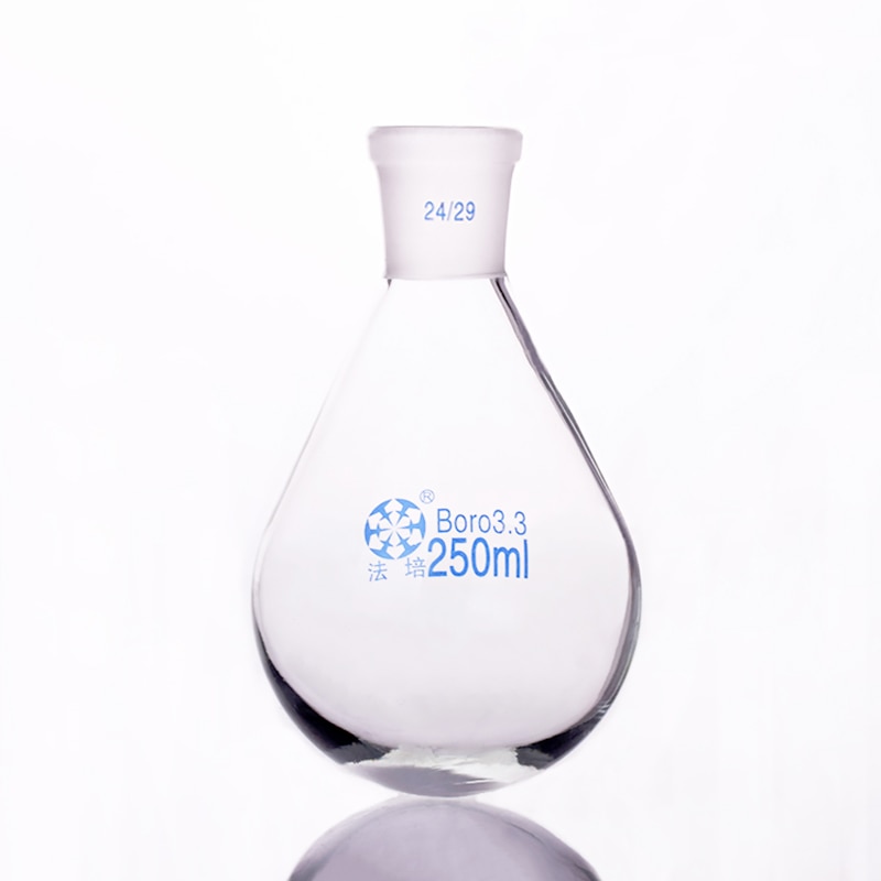 Kolf aubergine vorm, korte hals standaard slijpen mond, Capaciteit 250 ml en joint 24/29, Aubergine-vormige kolf