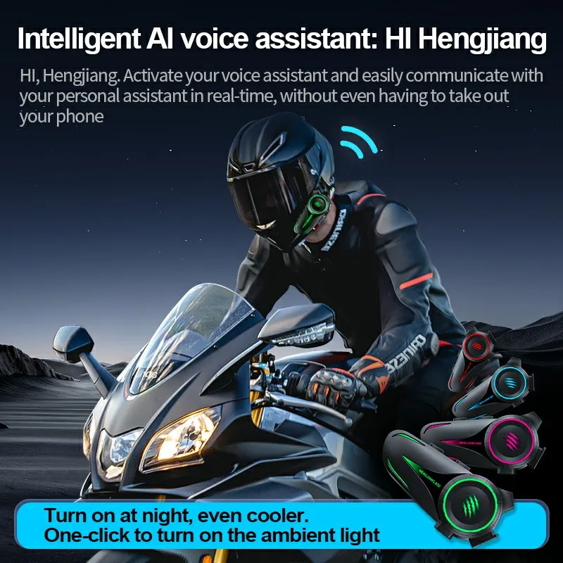 A50 Bluetooth 5.3 Motorhelm Headset Hoofdtelefoon Draadloos Motor Handsfree Stereo Oortelefoon Luidspreker Ruisonderdrukking