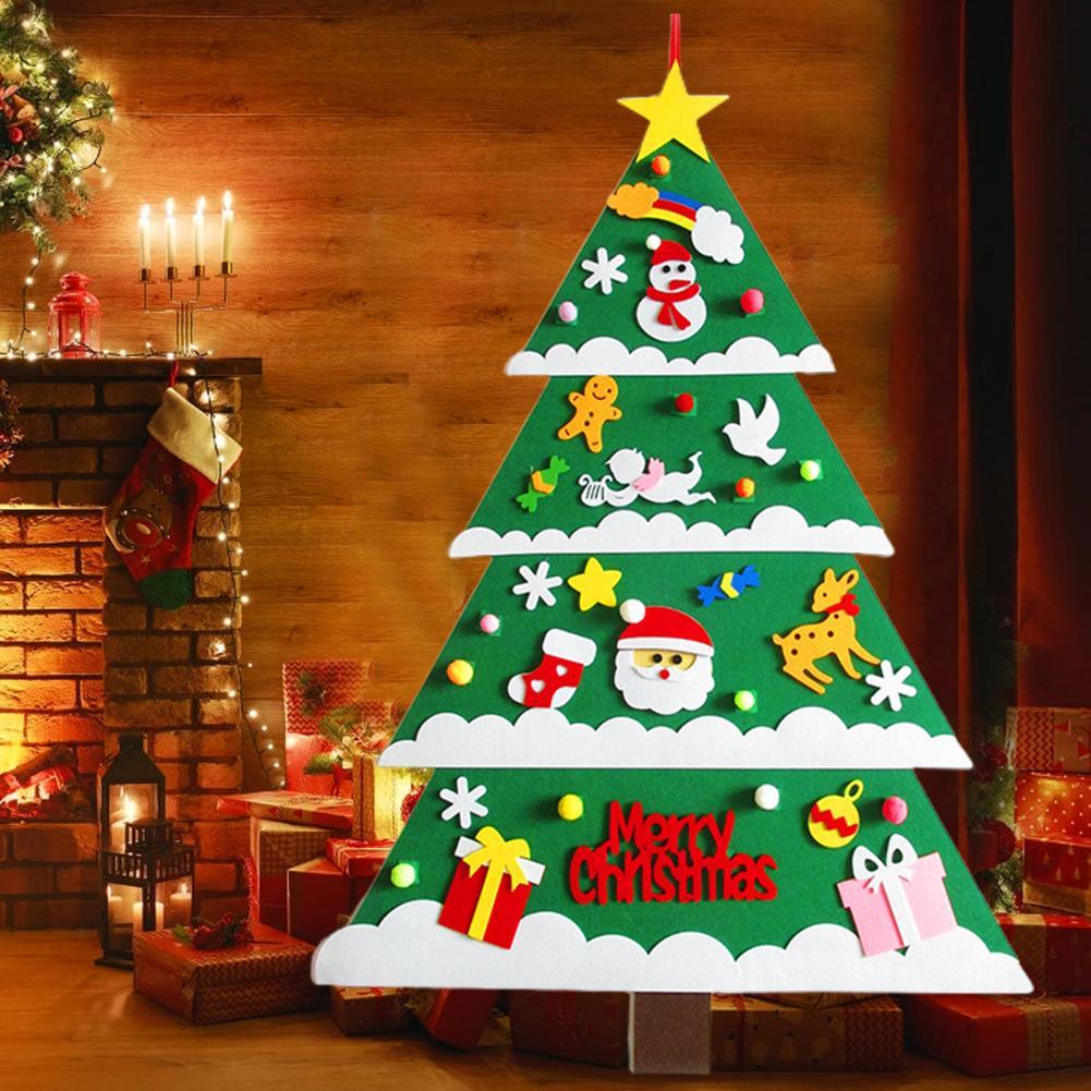 1 Set Felt Christmas Tree with Decoration Accessories Easy to Stick Detachable DIY Felt Christmas Tree Set for Kids Xmas