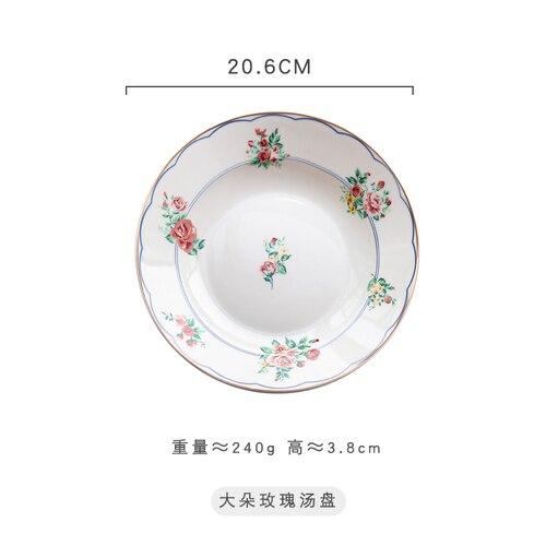 Cute plate Set Phnom Penh Rose Flower Ceramic Dinner Plate: A-deep plate