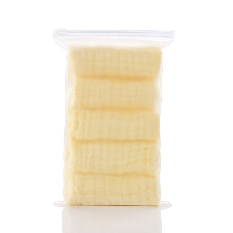 5 st/lot 100%  fyrkantig bomullshandduk muslin babyprylar för nyfödda gasväv babyservetter tvätta trasor babyhandduk och tvättlappar: Gul