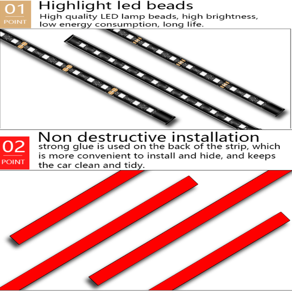 Luz ambiental para pies Interior de coche con USB, lámparas decorativas de ambiente automático, Kit de luces de tira para pies de 48 LED, accesorios para coche