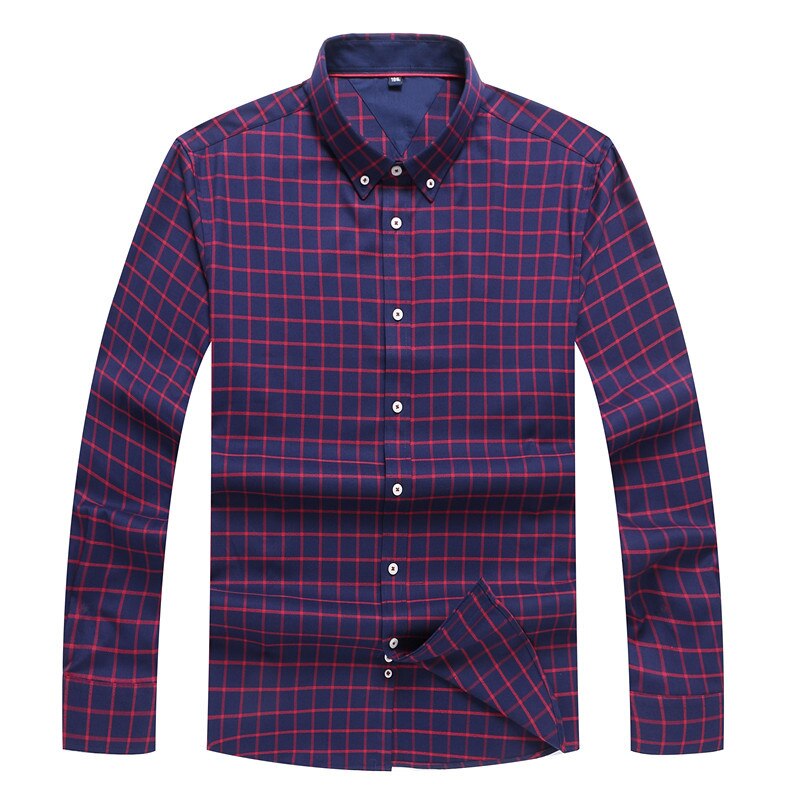 10xl 8xl 6xl 5x menn bomull uformelle rutete skjorter lange armer løs passform komfortabel børstet flanell skjorte fritidsstiler topper skjorte: Rød / 4xl