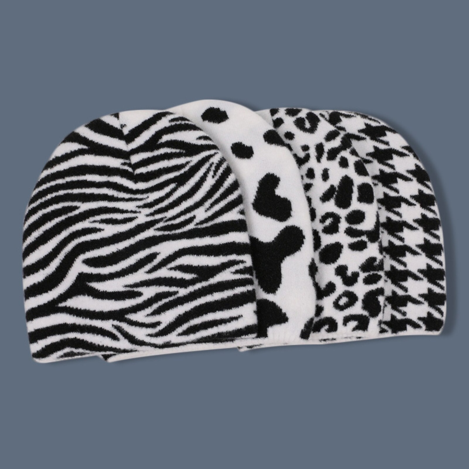 Winter Soft Warm Beanie Hat Zebra Cow Leopard Printed Windproof Cap for Women Outdoor Sports Skiing Climbing Cycling