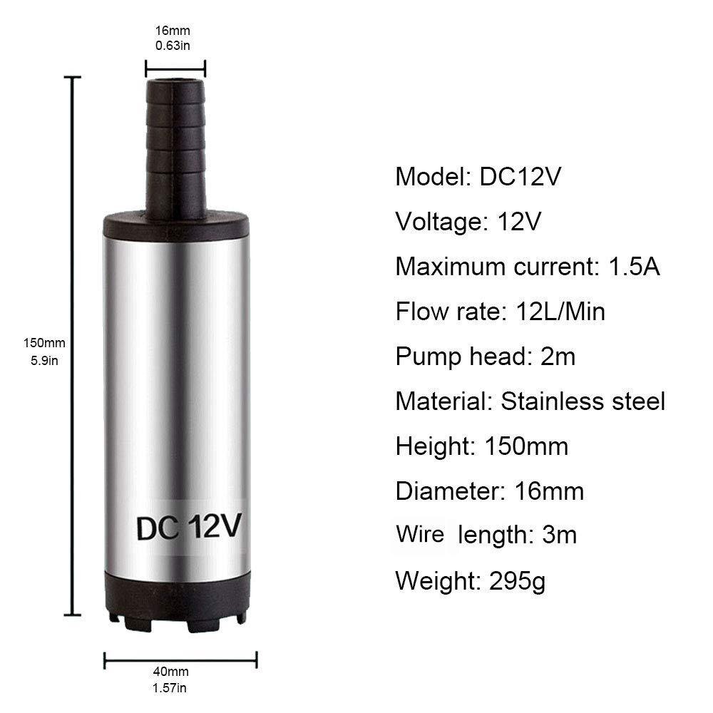 12V DC Electric Submersible Pump for Pumping Diesel Oil Water Stainless Steel Shell 12L/min Fuel Transfer Pump 12 V Volt